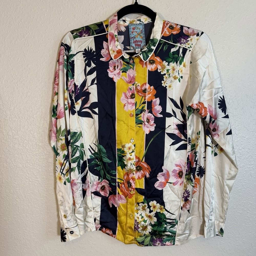 Johnny Was Andrea silk blouse Womens Size XS Mixed Print Boho Classic Eclectic - Picture 2 of 9